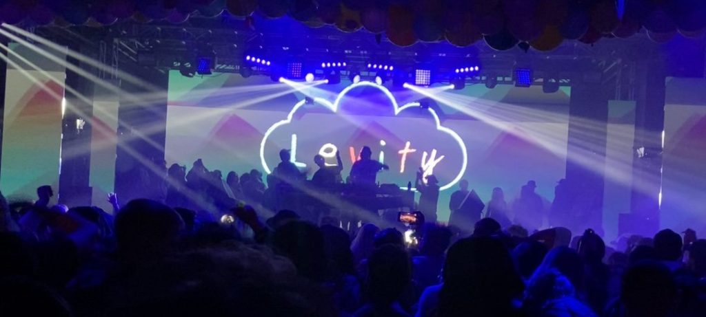 Picture of the stage at Fresh Start 2024 which was during the DJ set for Levity. 